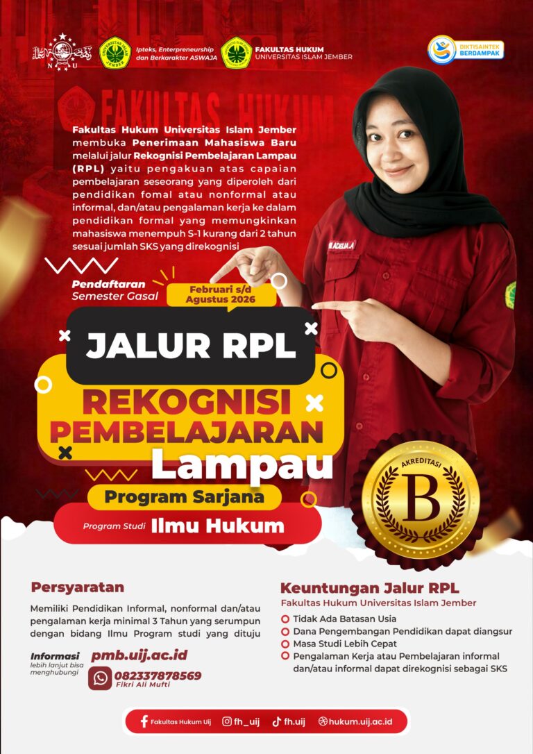 Penerimaan Mahasiswa Baru Fakultas Hukum melalui Jalur Rekognisi Pembelajaran Lampau (RPL) Gasal Tahun Akademik 2026-2027